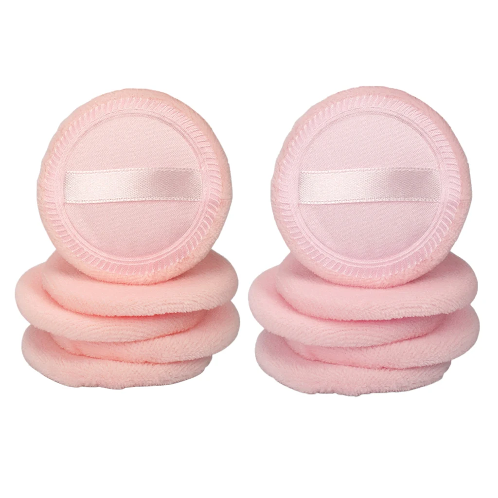 5Pcs Soft Cotton Makeup Blusher Powder Puff With Ribbon Strap Blush Loose Powder Blending Puff