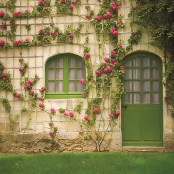 

Laeacco Flowers Vines Wall Wood Arch Door House Yard Scene Photography Backgrounds Vinyl Custom Camera Backdrop For Photo Studio