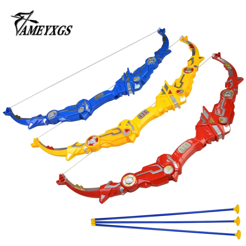 

1 Set Archery Childrens Toy Bow and Arrows Set Foldable with 3 Plastic Soft Sucker Arrows Colorful Lights Outdoor Games Sports