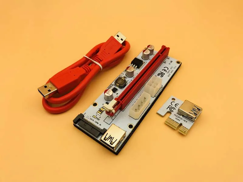 

100 шт., Райзер 008S SATA, 15 контактов, 6 контактов, 4 контакта питания, PCIE 1X до 16X, адаптер Райзера PCI-E, карта питания Райзера для майнинга Bitcion
