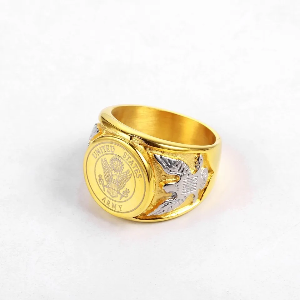 RIR Золото Серебро Тон США военный кольцо серебряный значок орел США морской корпус армии США мужские кольца из нержавеющей стали