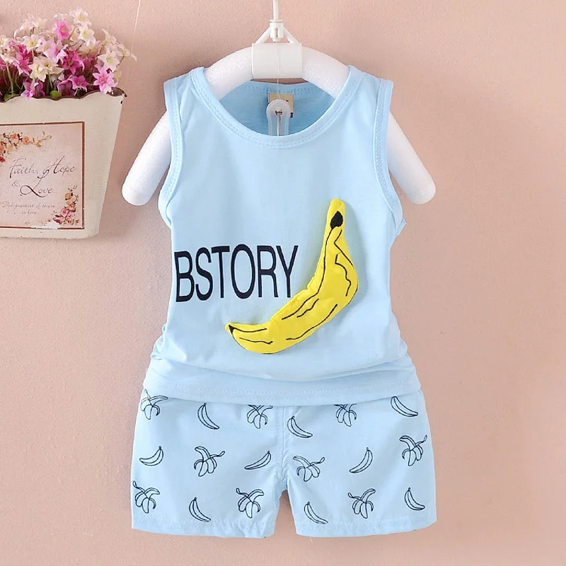 

children clothing set 2017 summer new boys girls clothing sets 100% Cotton Korean Banana map Style 2 pieces baby suits set