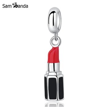 

New 100% 925 Sterling Silver Red,Pink Lipstick Beads Pendants Fit Bracelets Necklaces For Women DIY Gift Jewelry