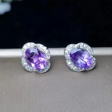 Серьги-гвоздики из аметиста,, Настоящее натуральное аметист, Стерлинговое Серебро 925 пробы, 1.25ct* 2шт, драгоценный камень для мужчин или женщин#18110518