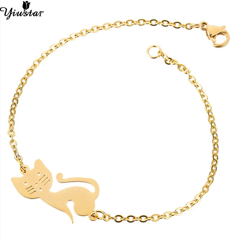 

Yiustar Gold Stainless Steel Cute Cat Pendant Bracelet Charm Jewley for Women Cartoon Hello Kitty Animal Bracelets Bangles Gifts