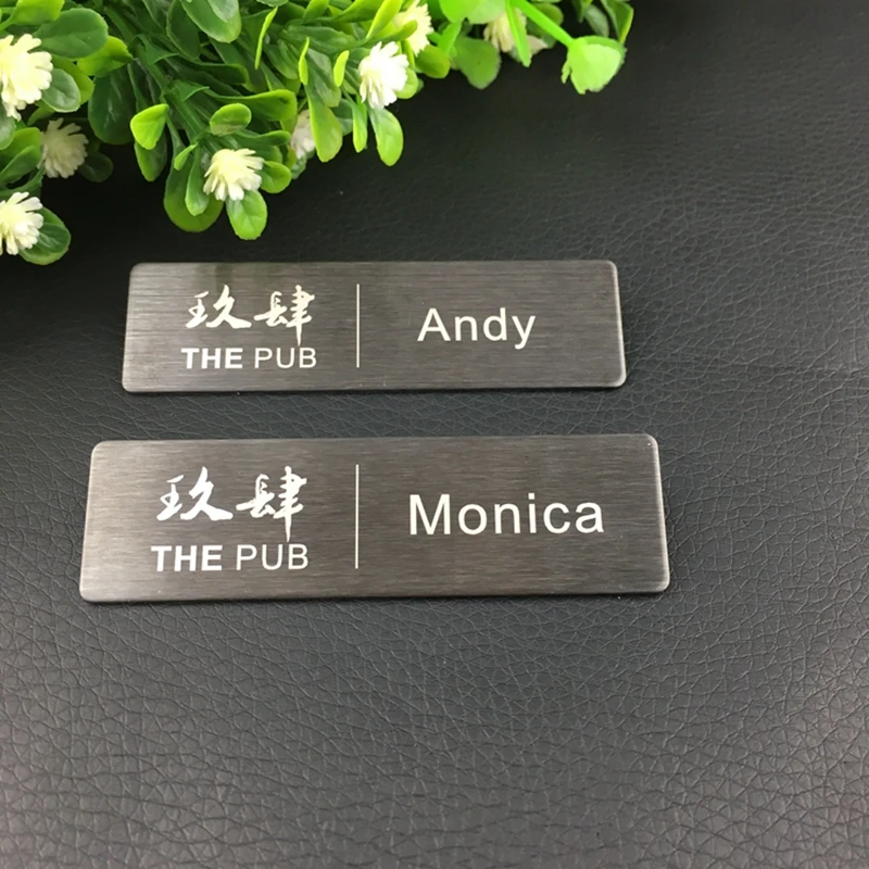7pcs custom 70x20mm name tag magnet badge laser tag stainless steel