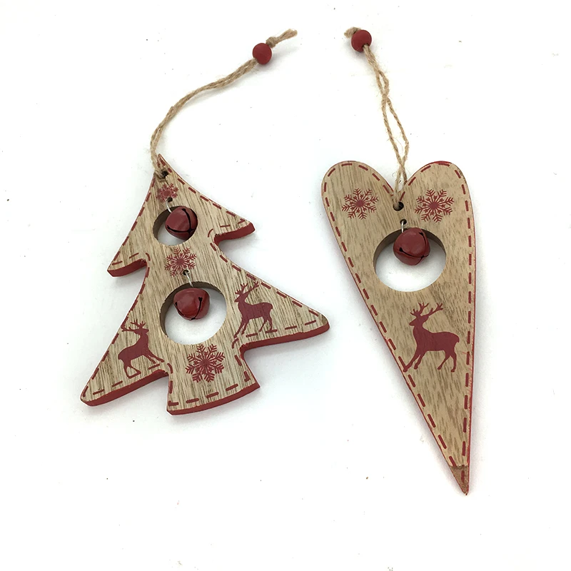 

Wooden Christmas Hanging Ornaments Tree and Heart with Bell