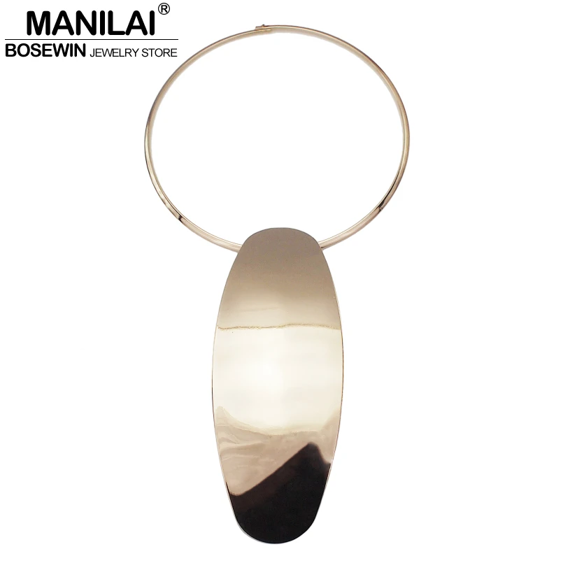 Fashion Alloy Geometric Choker Necklace Women Long Pendants Torques Statement Necklaces Shiny Surface Jewelry MANILAI