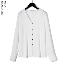 Sexy White Shirts Womens Deep V-neck Long Sleeve Button Loose Tops And Blouses Harajuku Streetwear Spring Summer Women Blouses