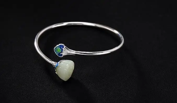 

JOOCHEER Sterling S925 925 silver Bangle natural stone brief trendy bracelet