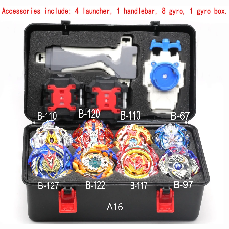 Beyblade Burst Bayblade Set 8 Beyblades+4 Launchers+1 Handle Bey Blade Set Spinning Top Metal Fusion 4D Blade Blades Toys Gift - Color: A16