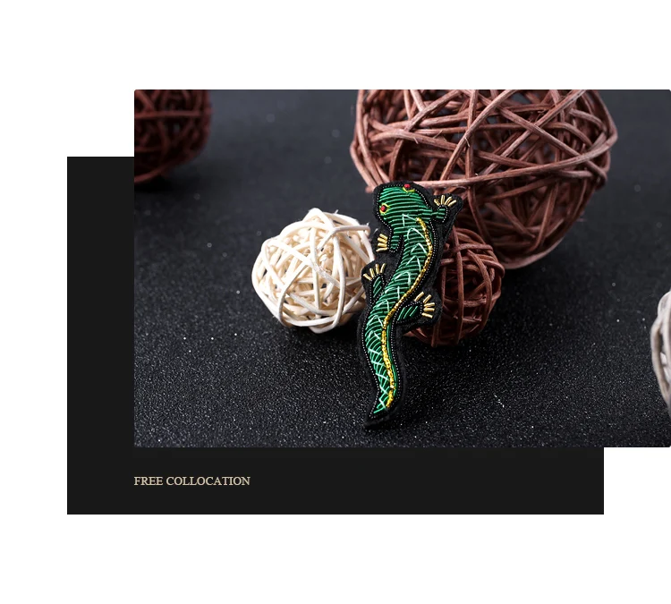 Ручная вышивка Индийский Шелк Гекко высокого класса аксессуары ювелирные изделия брошь с животными индивидуальность дикий значок