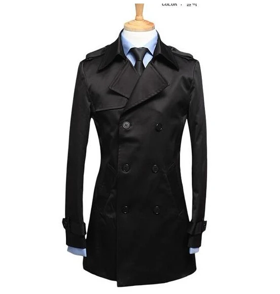 Черный мужской Тренч с поясом Тонкий Модный повседневный casaco masculino короткий Тренч Мужское пальто jaqueta masculina плюс размер - Цвет: Черный