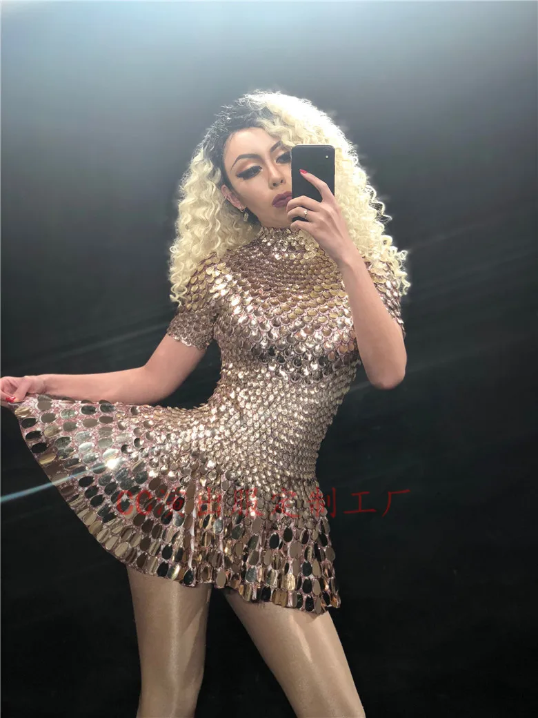 

Women New Shining Lovely Sequins Mini Dress Costume Celebrate Rhinestone Bodysuit Birthday Silver Dresses Sexy Nightclub Leotard