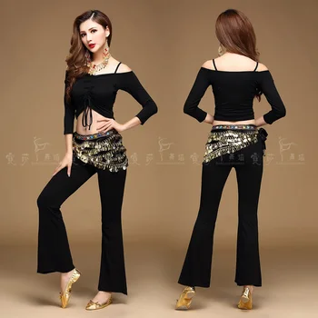 

2017 Quality belly dance costume set belly dance clothing indian set gauze set pants color block set 5 colors Top&Pants&Belt