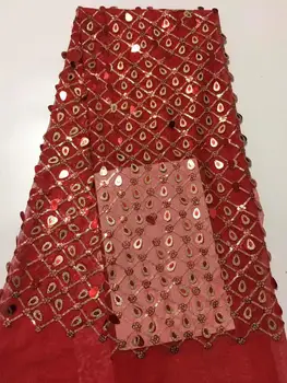 

New beautiful double layer superimposed sequins Africa Nigeria lace French net suitable for wedding dress skirt fabric 5 yards