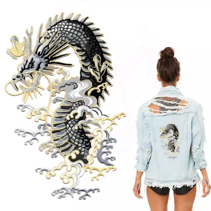 

Dragon King Embroidered Patches Iron-on Sewing for Clothes Applique Diy Accessory Suppliers Sticker Lace Neckline collar