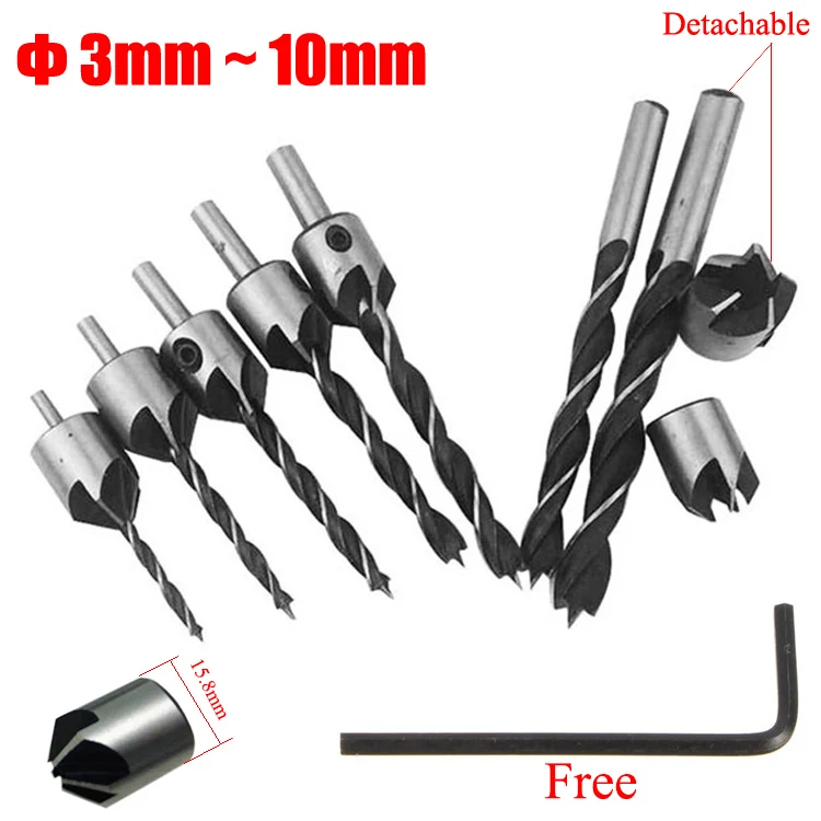 

3mm 4mm 5mm 6mm 7mm 8mm 10mm HSS 5 Flute Carpentry Reamer Woodworking Chamfer End Milling Countersink Twist Brad Point Drill Bit