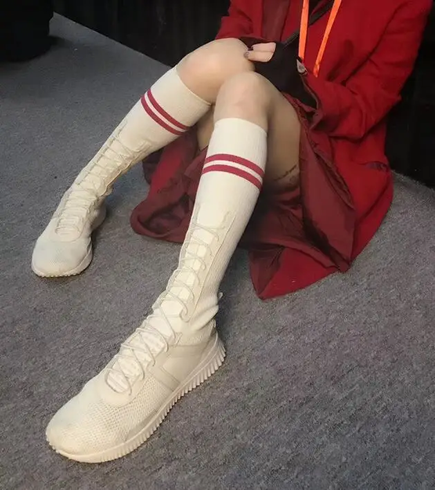 Maille Chaussures Bout blanc Taille Grande Rond De Femmes Noir Mi Avec Bande Étroite Doux Nouveau Plat Couleur mollet Mixte Bottes TlF1uKcJ3