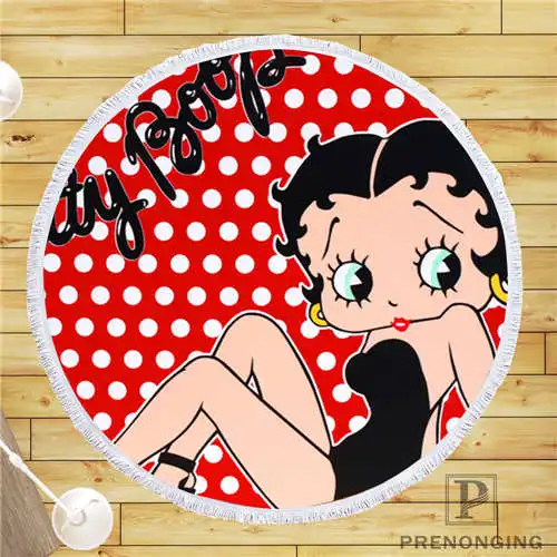 

Custom DIY Customized Microfiber Fabric Betty Boop cartoons Round Beach Blanket Towel Printed on Demand 150cm #19-01-28-1-16