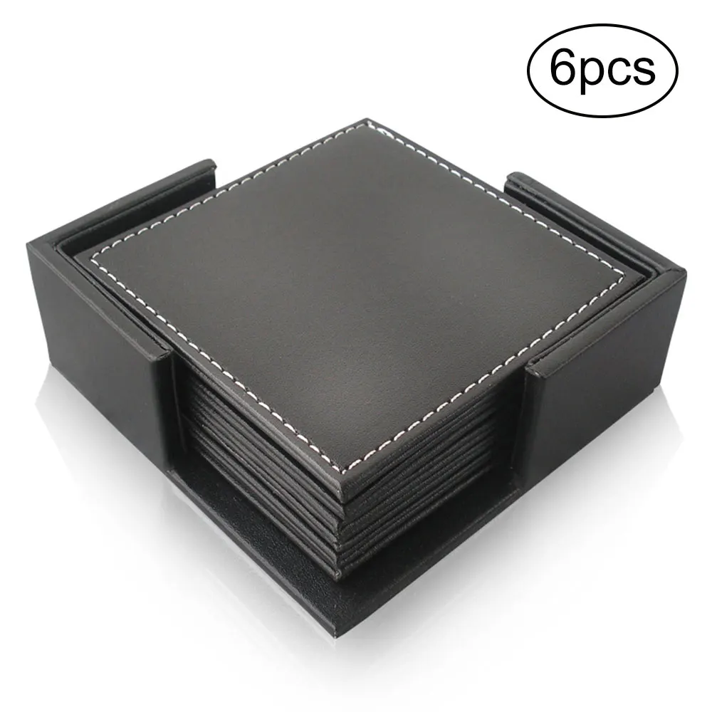 6 قطع الجلود كوستر مجموعة مقاومة للحرارة كأس حصيرة منصات القهوة القدح شرب الوقايات تحديد الموقع الجدول حصيرة كأس حامل مربع جولة ديكور