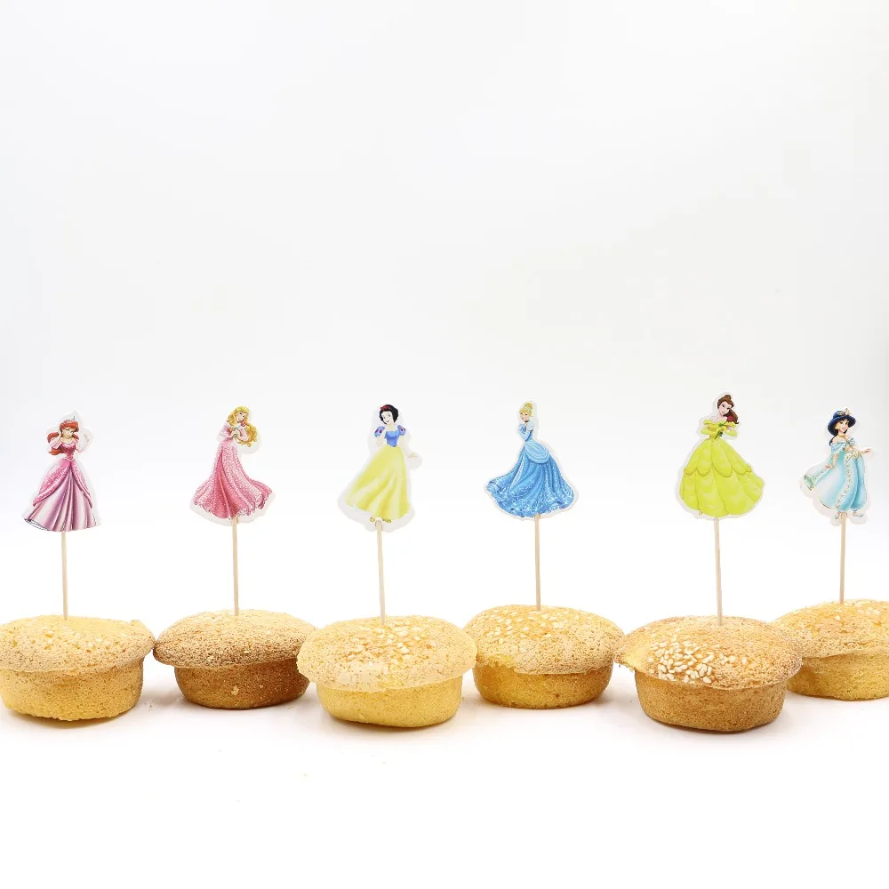 

720pcs/lot Princess Cinderella Cupcake Toppers Pick Charming cartoon decoration for kids birthday party supplies girls favor