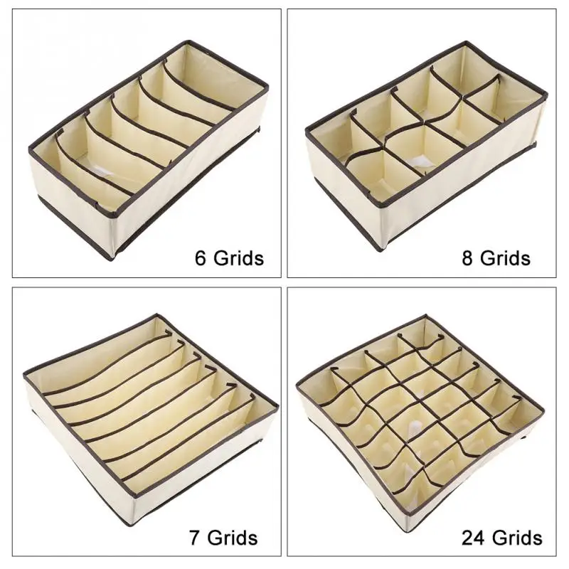Портативные складные ящики для хранения галстуков, носков, шорт, бюстгальтеров, нижнего белья, разделитель ящика с крышкой, органайзер для шкафа - Цвет: 4 pcs