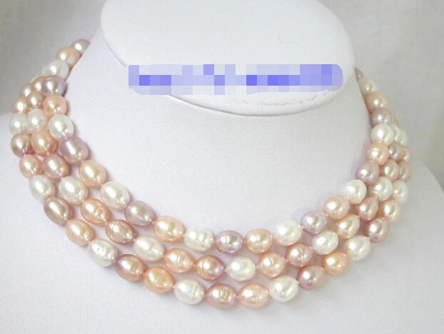 

FREE shipping> N689 REAL 50" 10mm baroque rice multi-color pearl necklace 6.07
