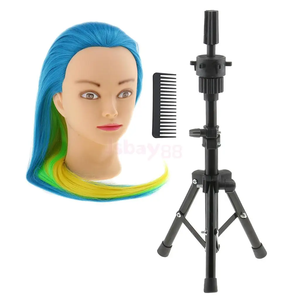 

Professional Mannequin Manikin Practice Training Makeup Long Hair Head + Metal Adjustable Cosmetology Holder Tripod Stand + Comb