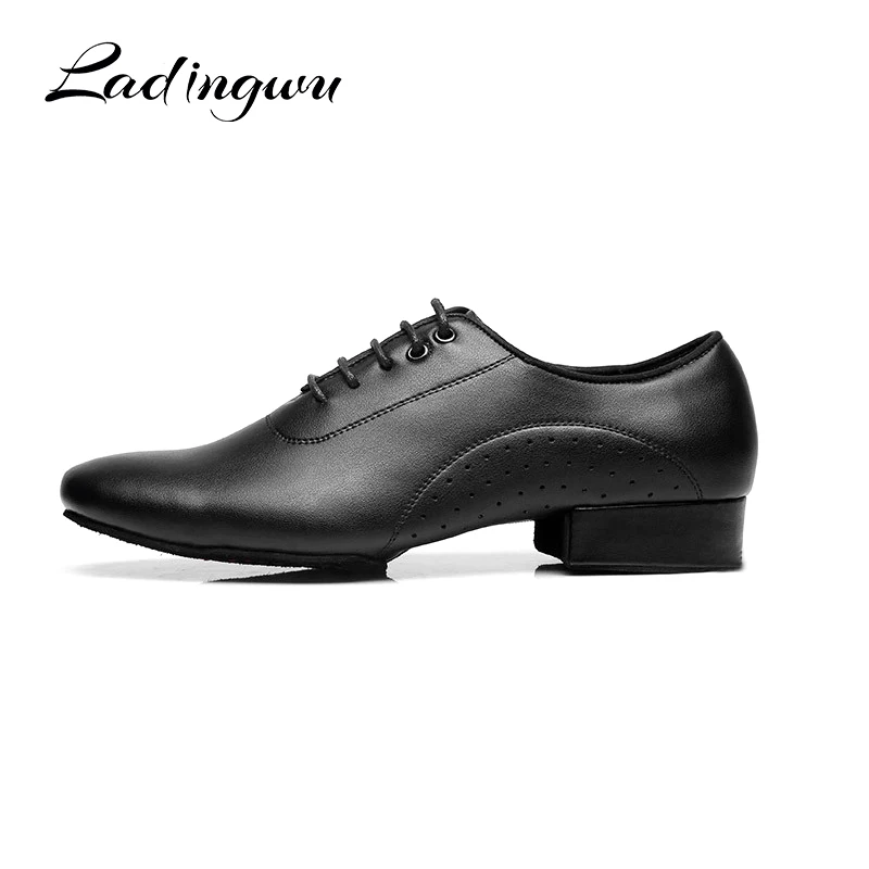 Ladingwu Genuine Leather Dance Shoes Men Sneakers Black Latin Ballroom Shoes Low Latin Heel 2.5cm Modern Dance Shoes New
