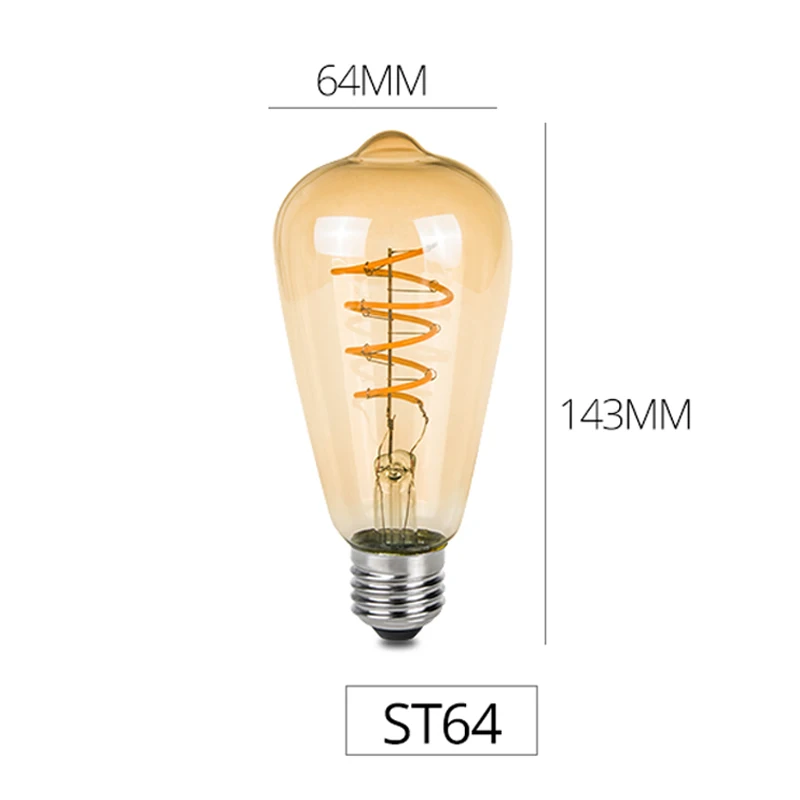 Винтажная Ретро лампа Эдисона E27 Светодиодный светильник накаливания 220 в 85-265 в ST64 A60 G80 G95 ампула лампы накаливания Античный Декор - Цвет: ST64