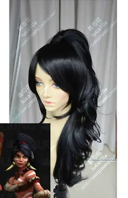 

LOL Nidalee Long Black Cosplay Party Hair Full wig
