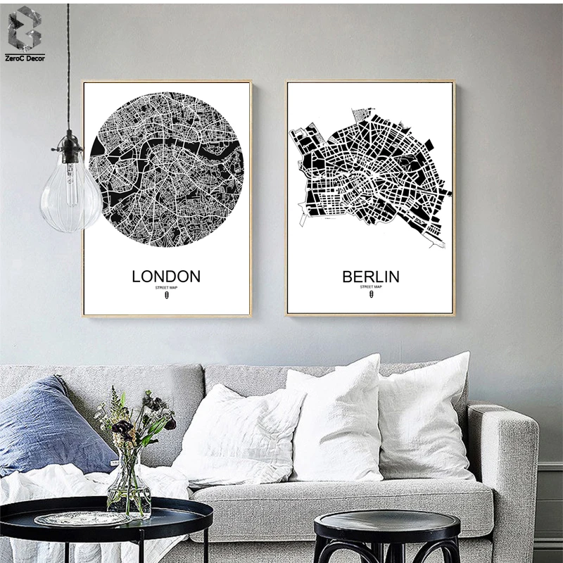

Modern Line Drawing World Map Decorative Painting Black White Minimalist Art Canvas Print Office Living Room Wall Decor No Frame