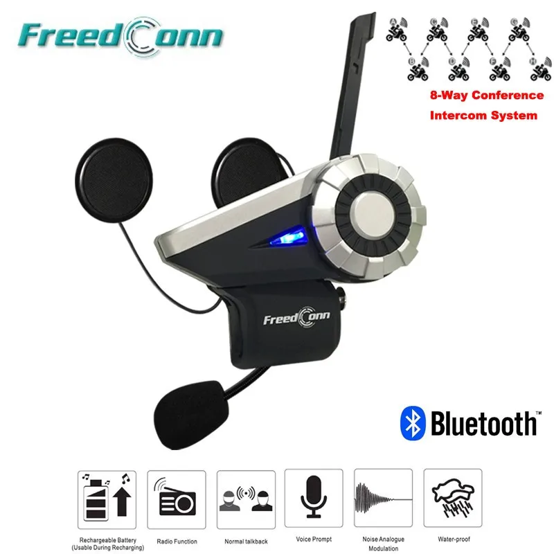 Freedconn T-Rex 1500M 8-Way BT Interphone FM радио Bluetooth шлем домофон гарнитура мотоциклетная группа система разговора