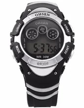 New OHSEN Digital LCD Color Backlight Date Alarm Stopwatch Chronograph Rubber Band Men s Silver Black