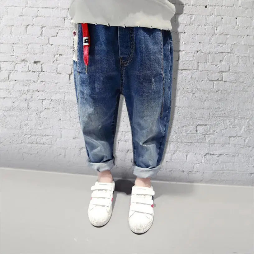 Новые детские джинсы весенние модные повседневные джинсы с дырками для мальчиков детские шаровары высокого качества Размер 110-160