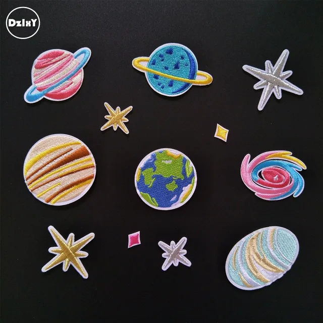 dzixy 1 pcs ufo planet stars parches embroidered iron on patches