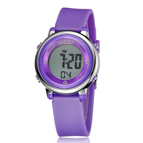 OHSEN модные розовые цифровые спортивные женские наручные часы женские часы 7 цветной каучук ремешок 50 м водонепроницаемый светодиодный Будильник женские часы - Цвет: Purple