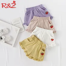 R& Z/Детские шорты коллекция года, новые летние хлопковые шорты для девочек Детские Популярные штаны с вышивкой клубники повседневные штаны с деревянными ушками