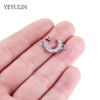 

10pcs Silver Color Enamel Ladybug Crystal Horseshoe Charms Connectors For Women Men Jewelry Making Bracelet Accessories DIY
