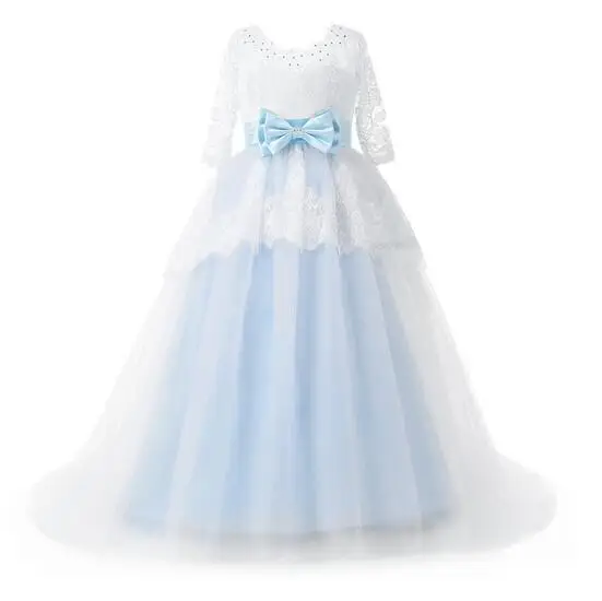 

Girl's Formal Dress 2017 Longsleeve Girls Princess Dresses Floor Length Kids Lace Gauze Party Gowns Children's Wedding Dress