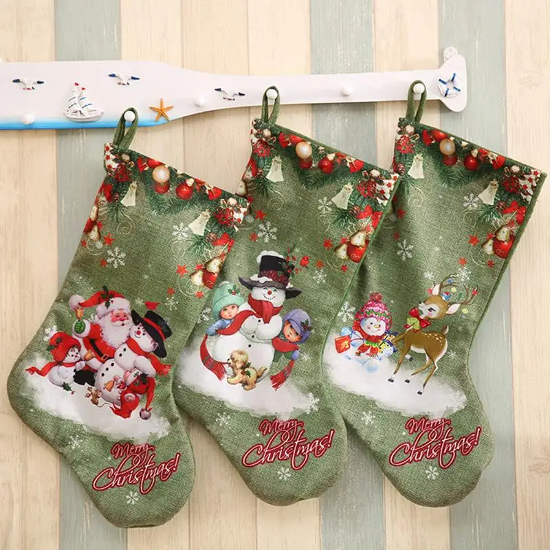 

Green Christmas Big Socks Gift Bag - Christmas Decorations Large Print Christmas Stockings Gifts Candy Socks Hanging Ornaments