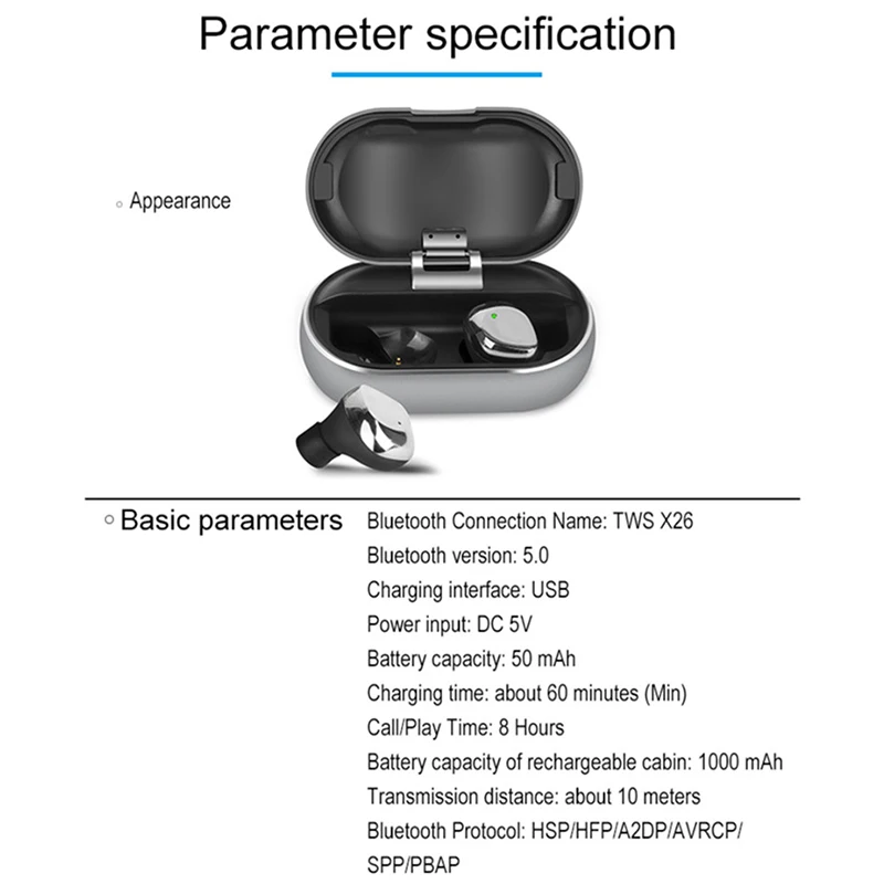 X26 TWS Bluetooth 5.0 True Wireless Earbuds Smart Waterproof Stereo Hifi Earphone With Charger Case for iphone