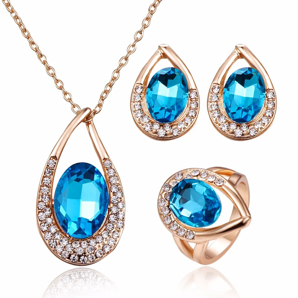 Luxury Crystal Party Jewelry Sets For Women Gold Color Full Rhinestone