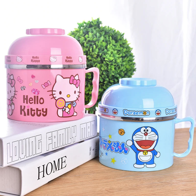 Hello kitty обеденные миски 3 слоя Дети милый Jingle Cat KT миска риса с крышкой из нержавеющей стали смешивания суп лапши миска