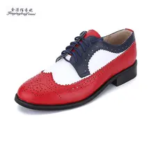 В винтажном стиле; туфли на плоской подошве из натуральной кожи женская обувь американский размер 15 ручной работы Цвет в комплекте с перфорацией типа «броги» на весну новые женские туфли-оксфорды