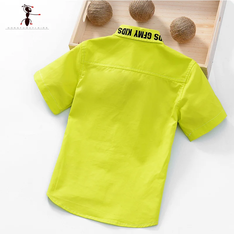 GFMY Повседневные летние белые красные зеленые синие желтые футболки с короткими рукавами с буквенным принтом с отложным воротником 5 расцветок для детей 3-8 лет 2172