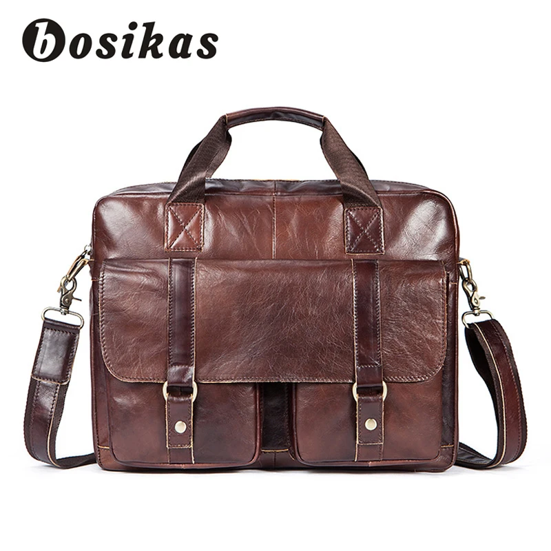 

BOSIKAS Men Briefcase Business Laptop Bag Travel Briefcase 14 Inc Handbag Fashion Messenger Shoulder Bag Genuine Leather Bags