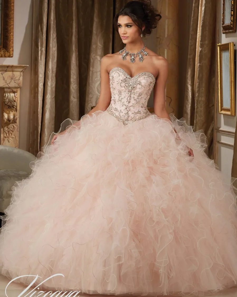 Princess Popular Puffy Ball Gown Coral Quinceanera Dresses 2017 Cheap