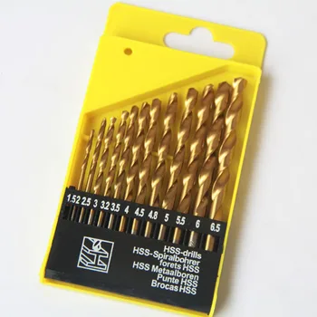 

13PCS High Speed Steel Drill Bit Combo Titanium Coated Round Shank 1.5-6.5mm Size Twist Drill Bit for Cordless Drill HSS Bit